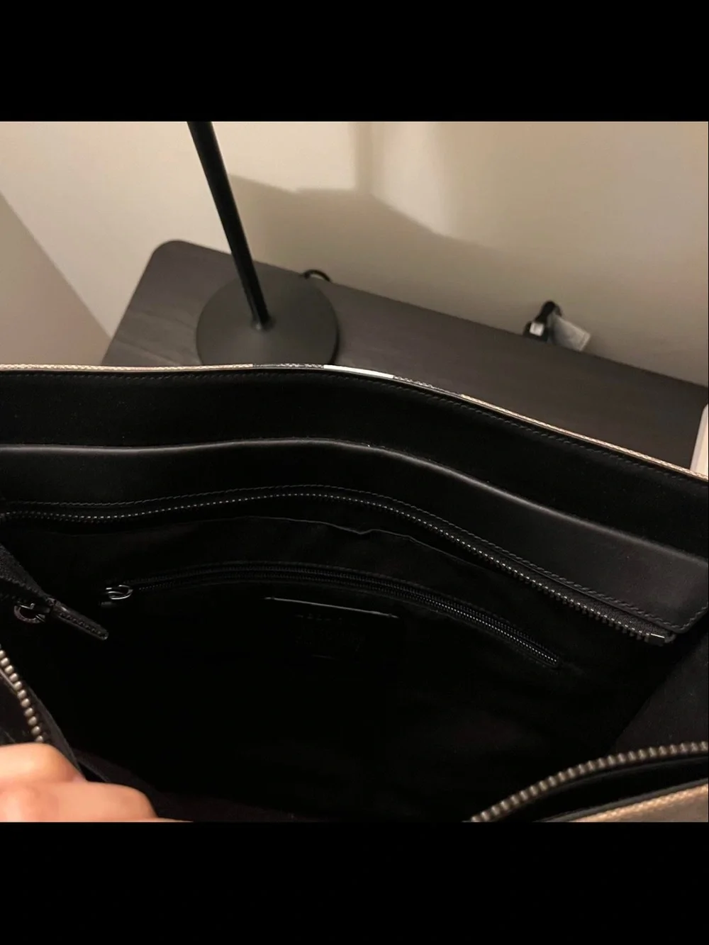Coach Brown Signature Stripe Tote with Black Trim